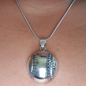 925 Sterling Silver Vintage Baseball Necklace & Charm Pendant